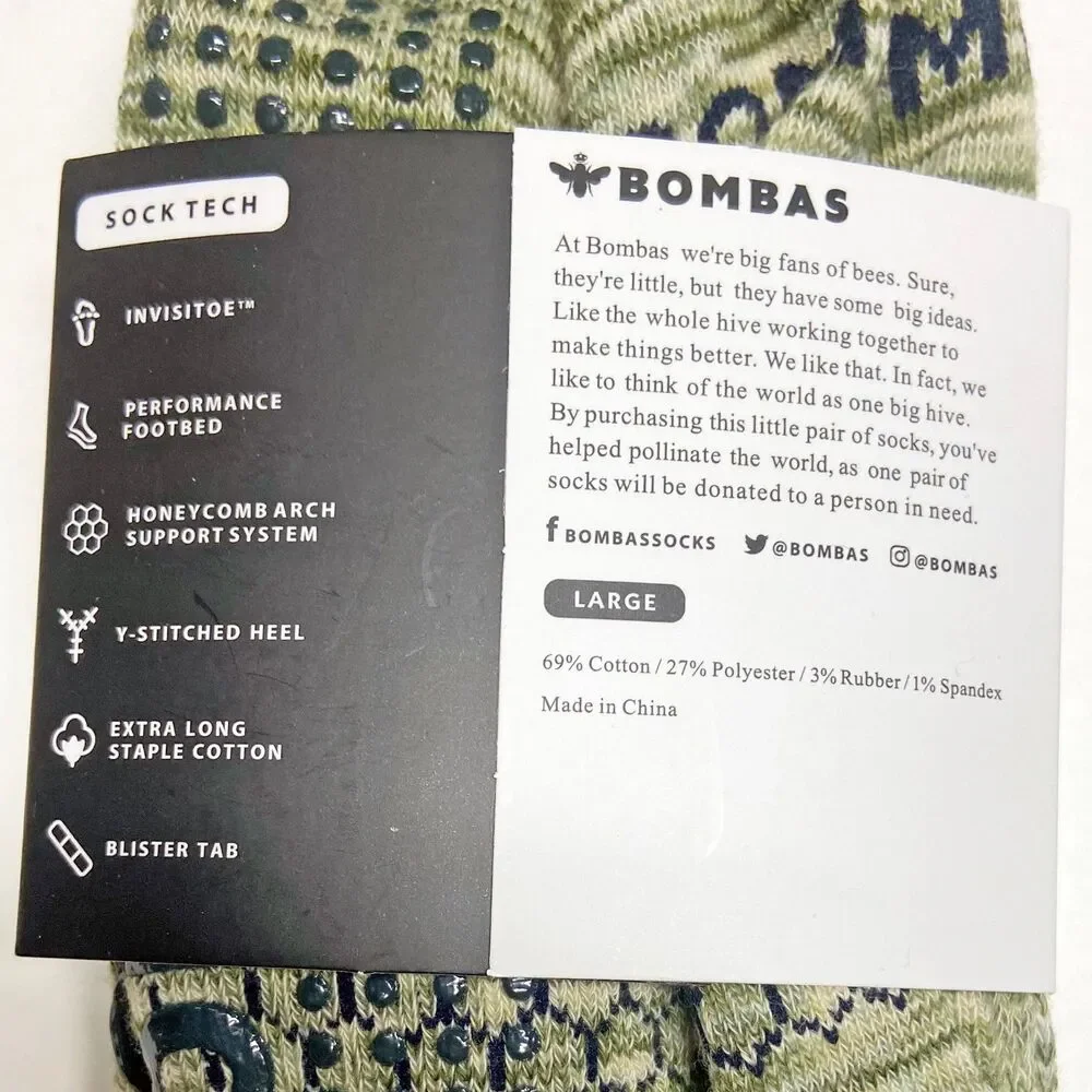Bombas 3 Pairs Women's Green Honeycomb Cushion Gripper Calf Socks Size Large